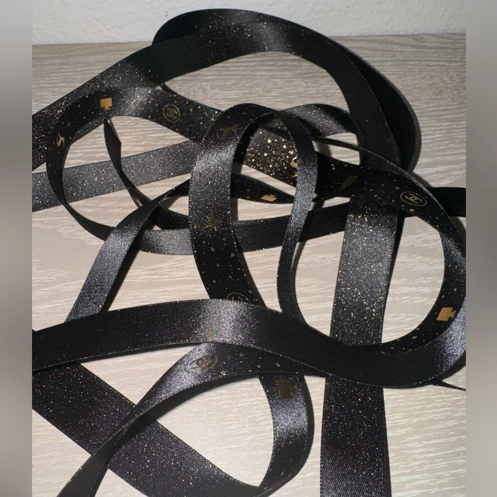 CHANEL Limited Edition Black & Gold Gift Wrapping Ribbon. 130 inches  3/4”